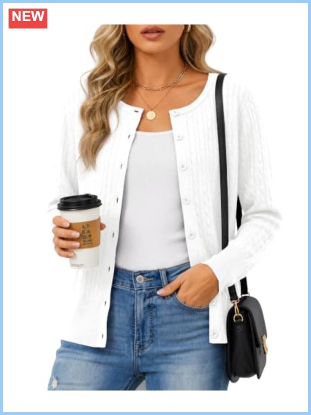 Cable Knit Cardigan Button Down Lightweight Long Sleeve